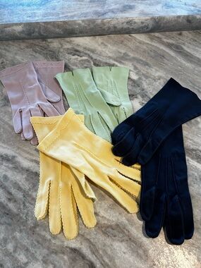 Colorful Vintage 1950’s Women's Cotton Gloves Yellow, Navy, Mint, Lavender
